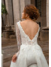 Long Sleeve V Neck Beaded Ivory Eyelash Lace Wedding Dress